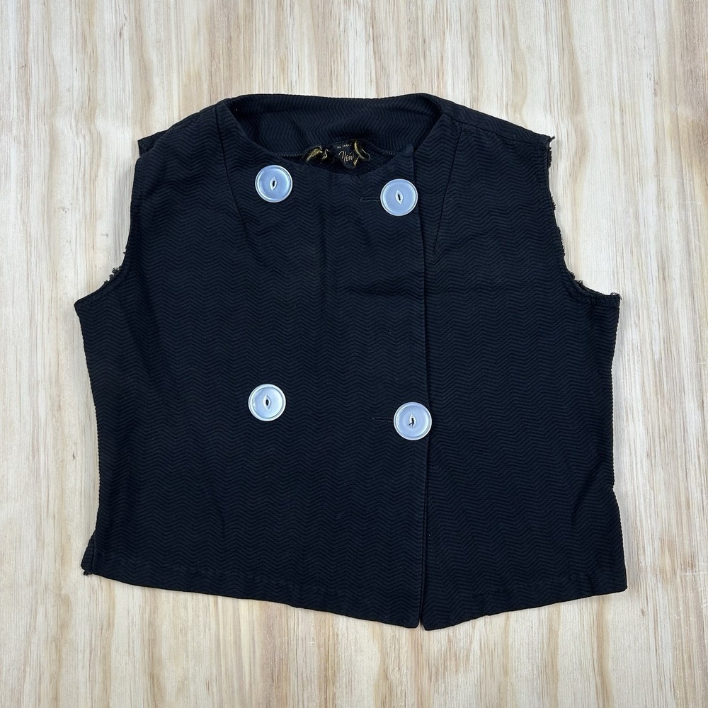 True Vintage 1960's Women's Sleeveless Blouse Top Cute Black M Mod Hippie Preppy